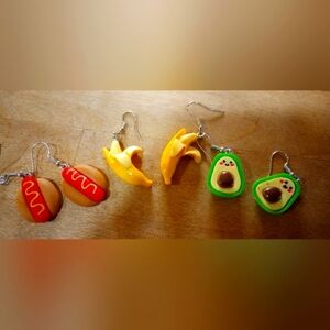 Whimsical avocado, banana& Hot dog earrings